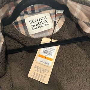 Scotch & Soda Sherpa Lined Plaid Flannel Jacket Tan Brown Mocha Men's Size S.